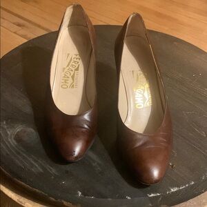 Salvatore Ferragamo Brown Heels with Classic Design and Medium Height